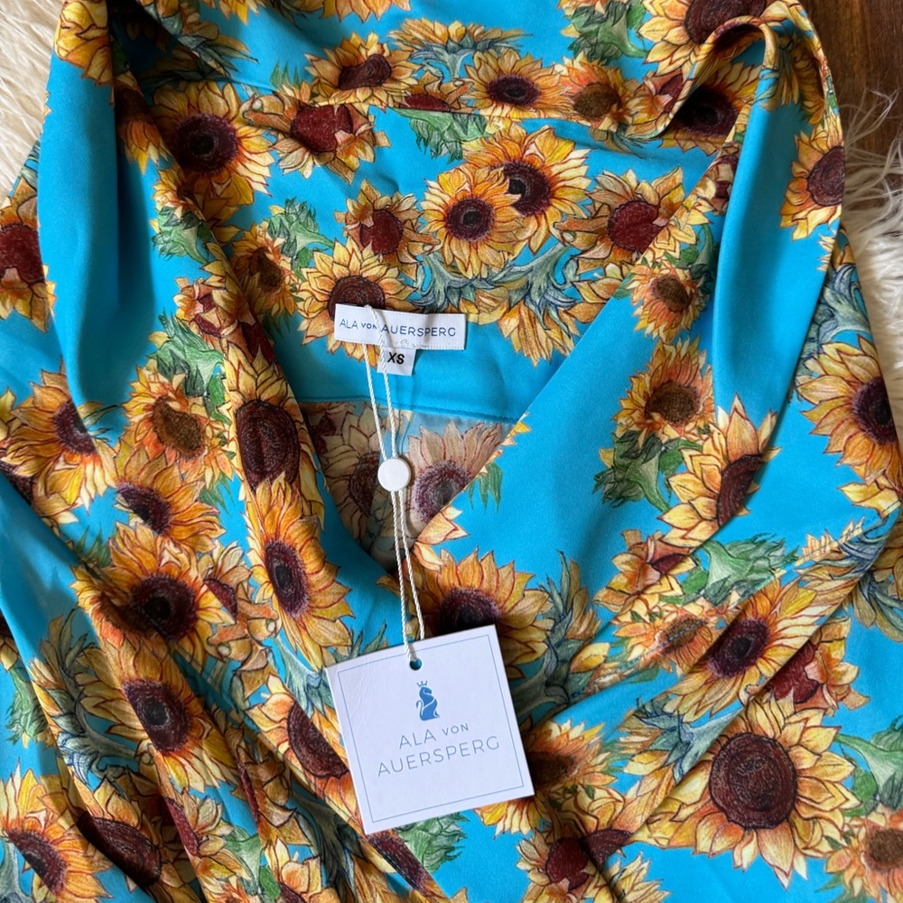Ala Von Auersperg Julie Silk Wrap Blouse In Sunflower NWT - Picture 3 of 10